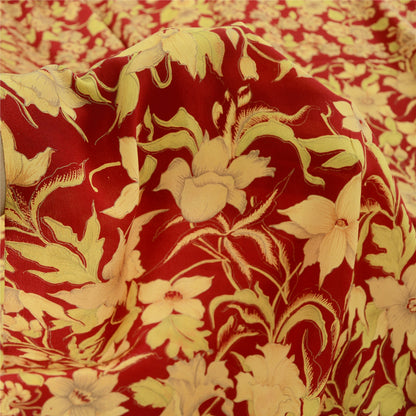 Sanskriti Vintage Sarees Red 100% Pure Crepe Silk Printed Sari 5yd Craft Sustainable Fabric