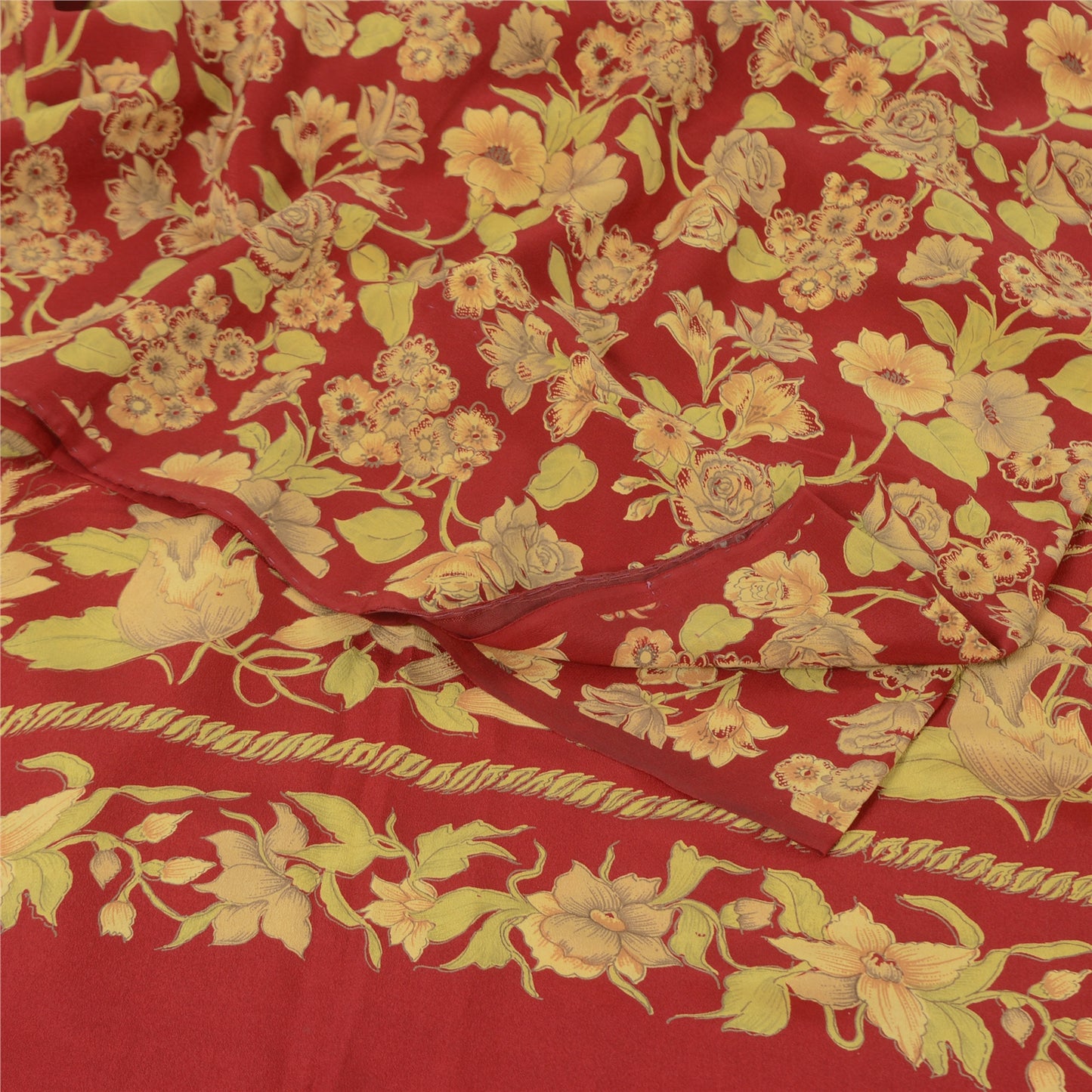 Sanskriti Vintage Sarees Red 100% Pure Crepe Silk Printed Sari 5yd Craft Sustainable Fabric