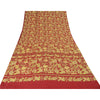 Sanskriti Vintage Sarees Red 100% Pure Crepe Silk Printed Sari 5yd Craft Sustainable Fabric