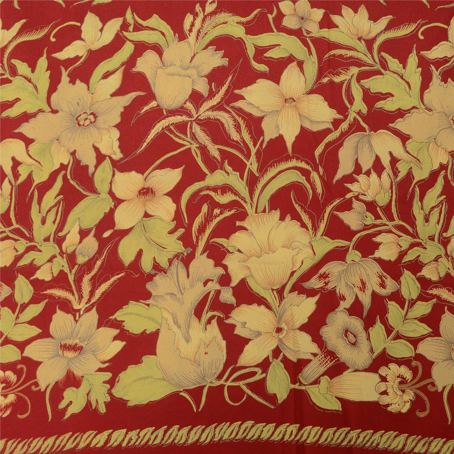 Sanskriti Vintage Sarees Red 100% Pure Crepe Silk Printed Sari 5yd Craft Sustainable Fabric