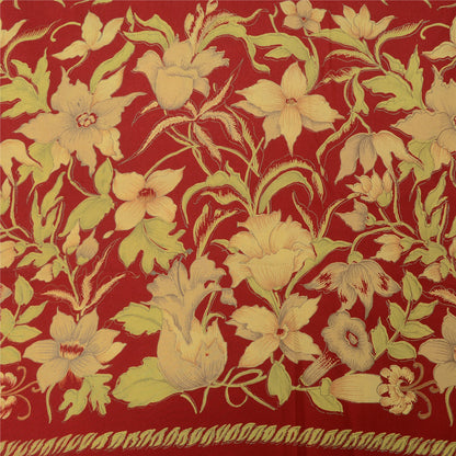 Sanskriti Vintage Sarees Red 100% Pure Crepe Silk Printed Sari 5yd Craft Sustainable Fabric