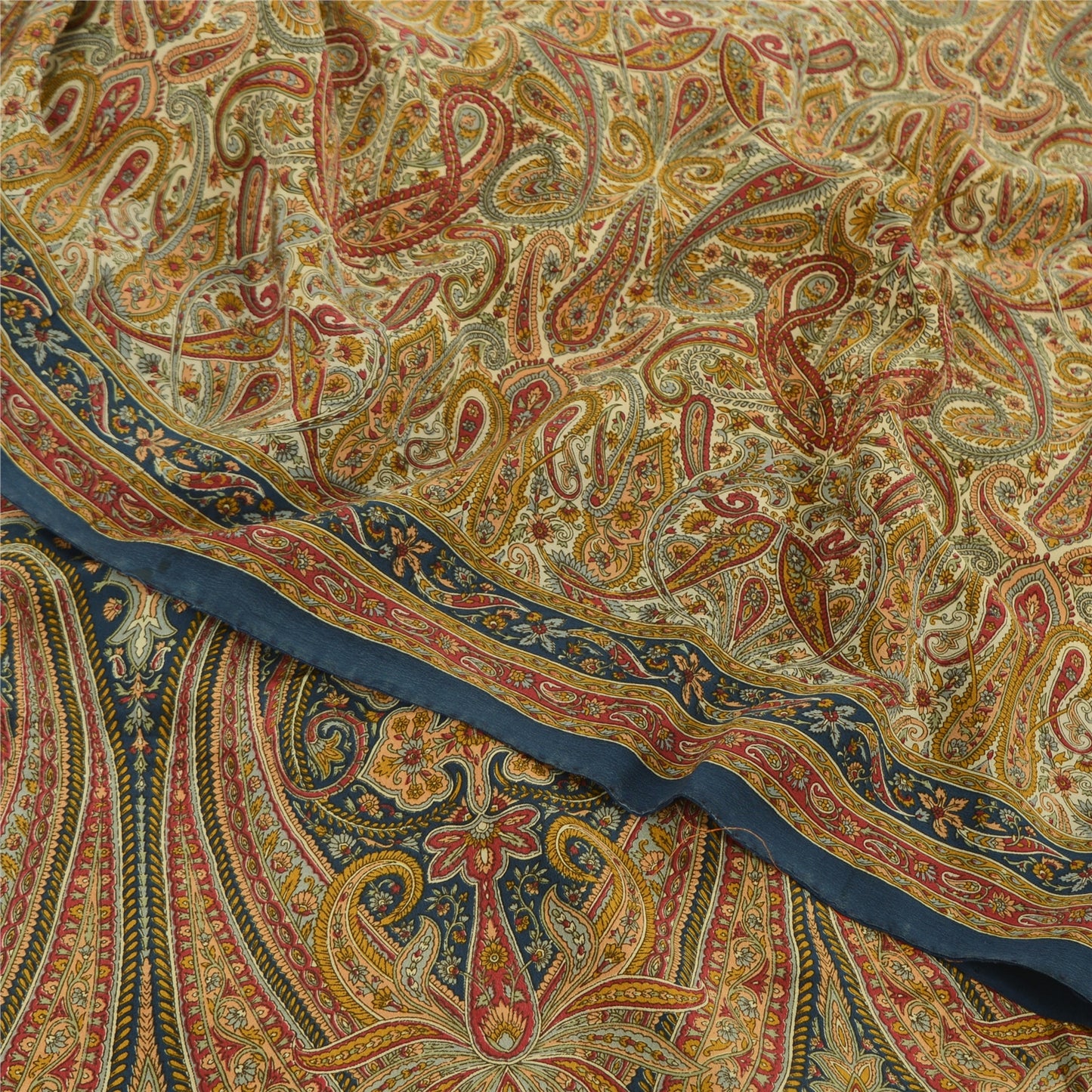 Sanskriti Vintage Sarees Multi Pure Crepe Silk Printed Sari 5yd Craft Sustainable Fabric