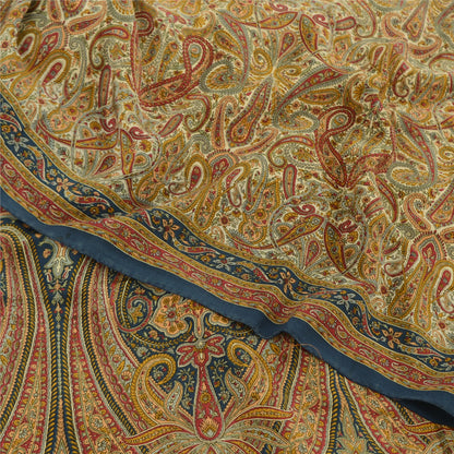 Sanskriti Vintage Sarees Multi Pure Crepe Silk Printed Sari 5yd Craft Sustainable Fabric