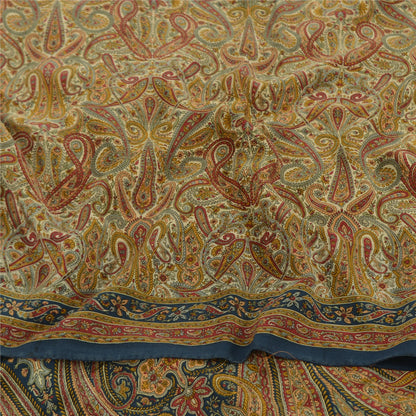 Sanskriti Vintage Sarees Multi Pure Crepe Silk Printed Sari 5yd Craft Sustainable Fabric