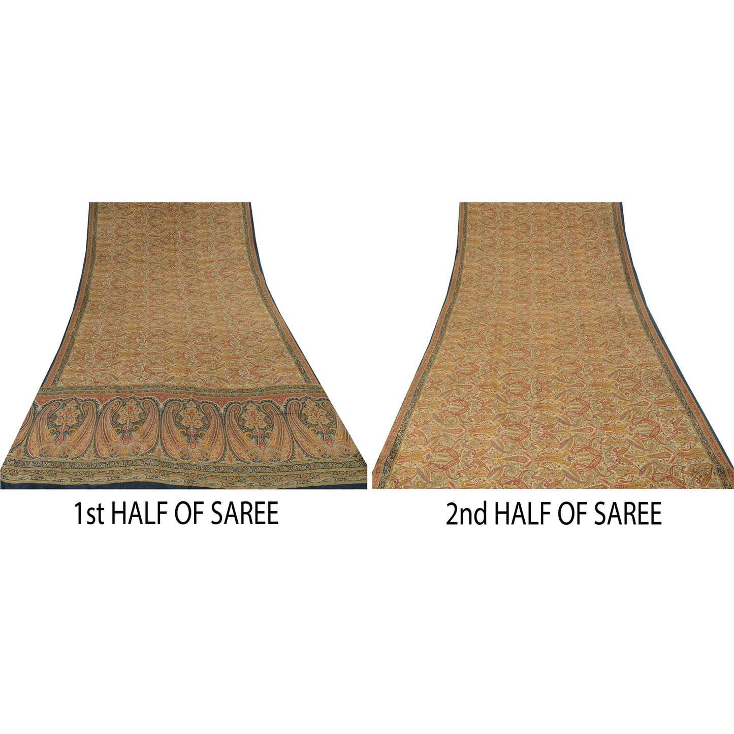 Sanskriti Vintage Sarees Multi Pure Crepe Silk Printed Sari 5yd Craft Sustainable Fabric