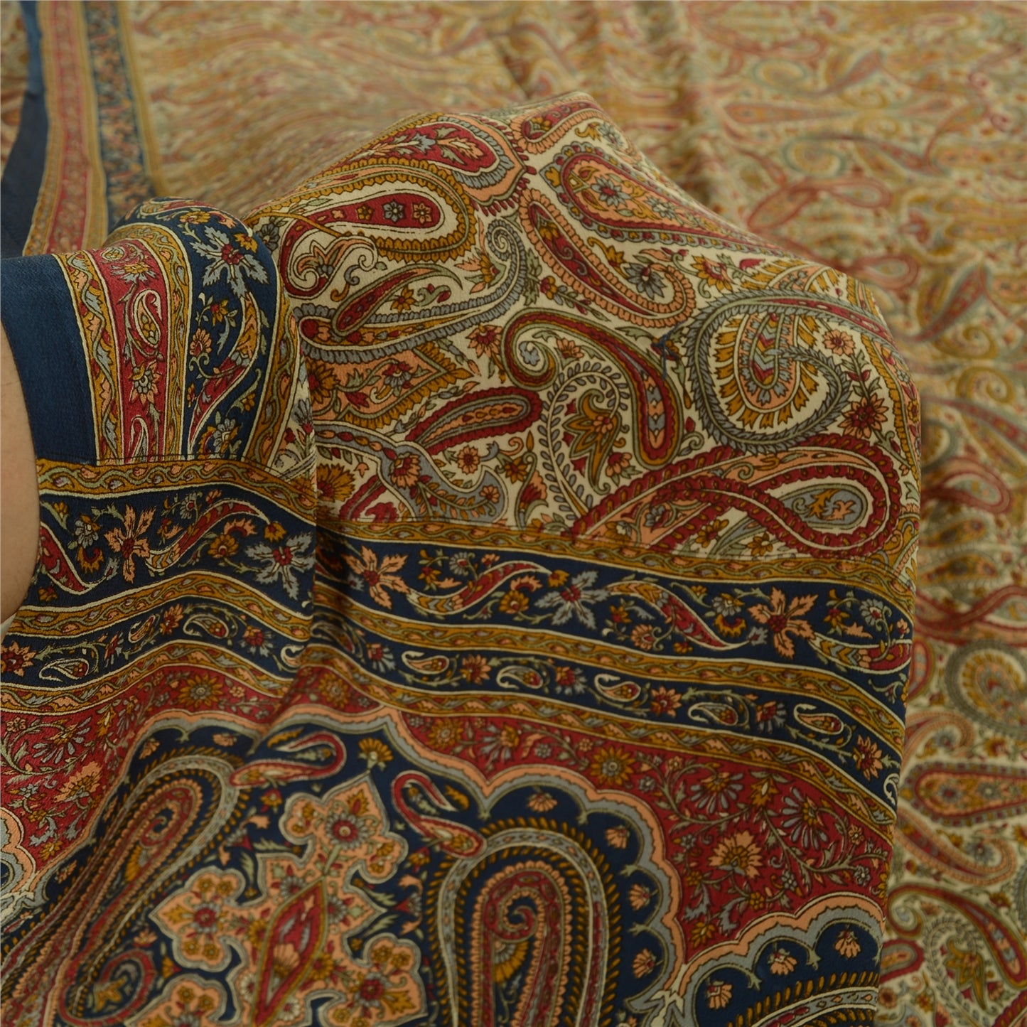 Sanskriti Vintage Sarees Multi Pure Crepe Silk Printed Sari 5yd Craft Sustainable Fabric