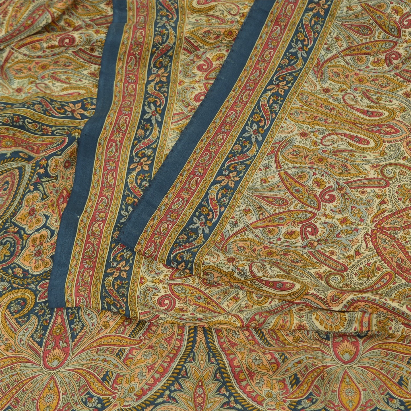 Sanskriti Vintage Sarees Multi Pure Crepe Silk Printed Sari 5yd Craft Sustainable Fabric