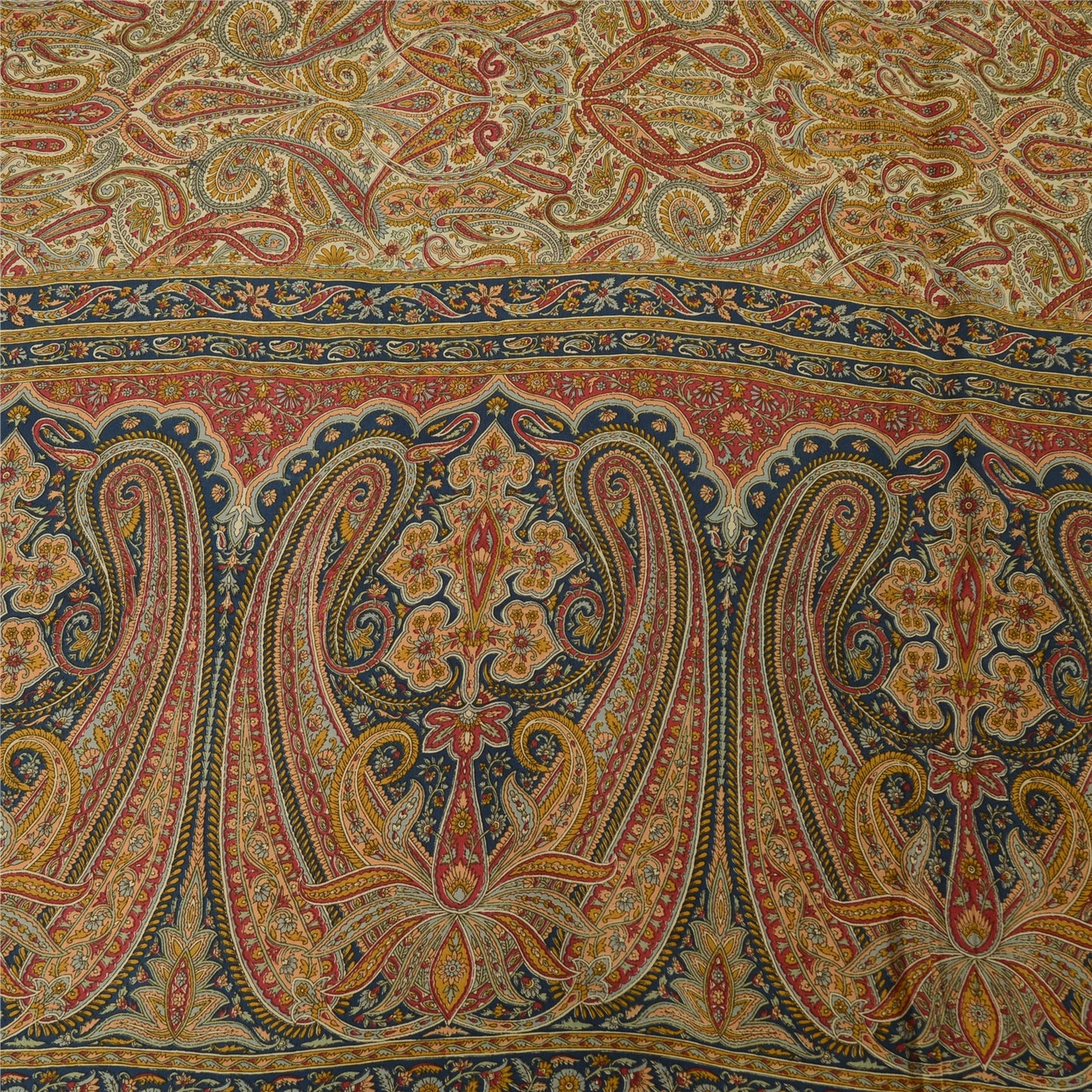 Sanskriti Vintage Sarees Multi Pure Crepe Silk Printed Sari 5yd Craft Sustainable Fabric