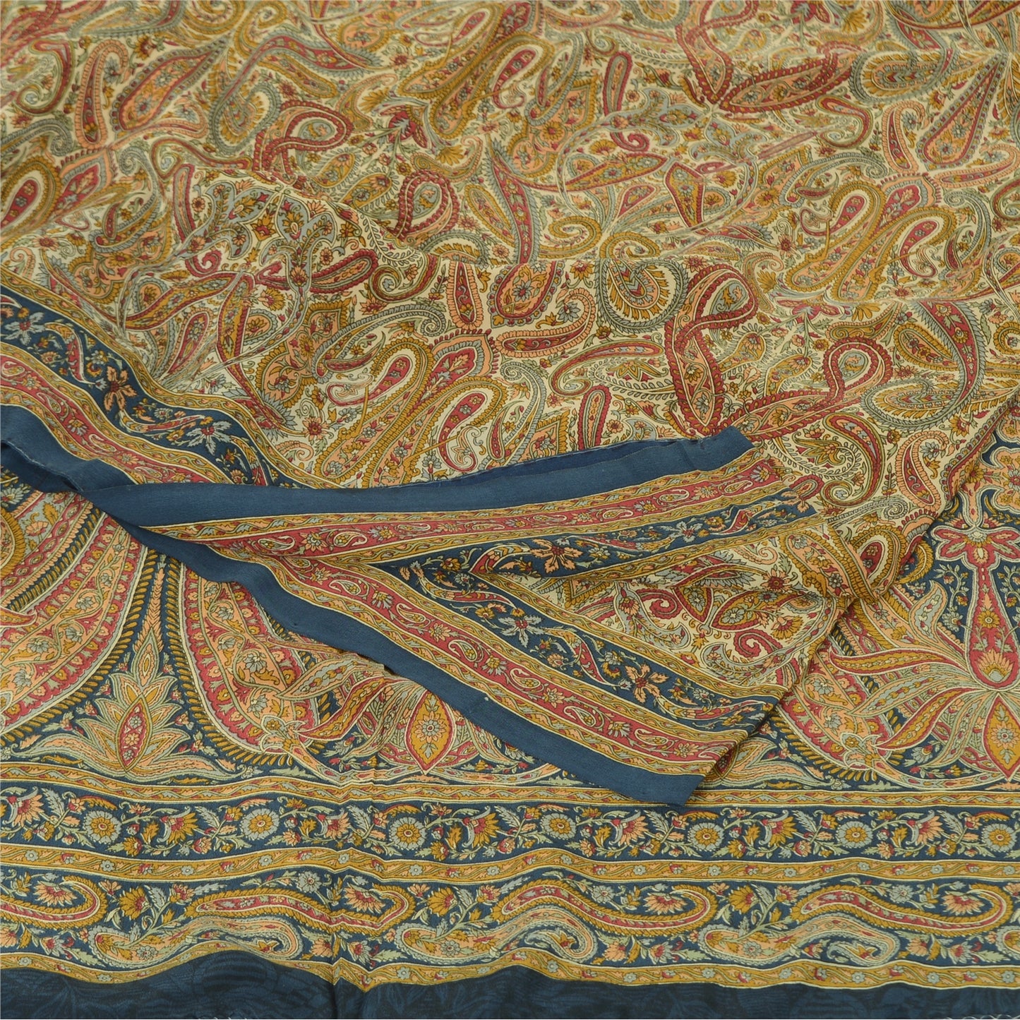 Sanskriti Vintage Sarees Multi Pure Crepe Silk Printed Sari 5yd Craft Sustainable Fabric