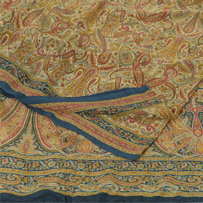 Sanskriti Vintage Sarees Multi Pure Crepe Silk Printed Sari 5yd Craft Sustainable Fabric