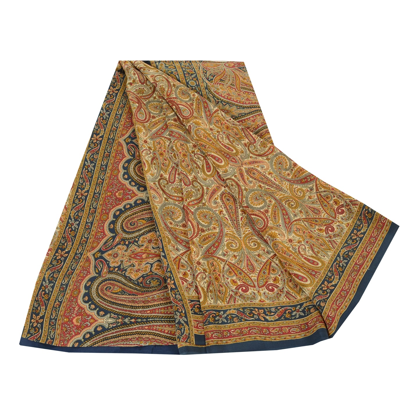 Sanskriti Vintage Sarees Multi Pure Crepe Silk Printed Sari 5yd Craft Sustainable Fabric