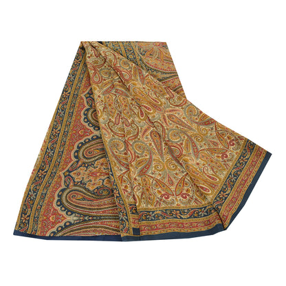 Sanskriti Vintage Sarees Multi Pure Crepe Silk Printed Sari 5yd Craft Sustainable Fabric