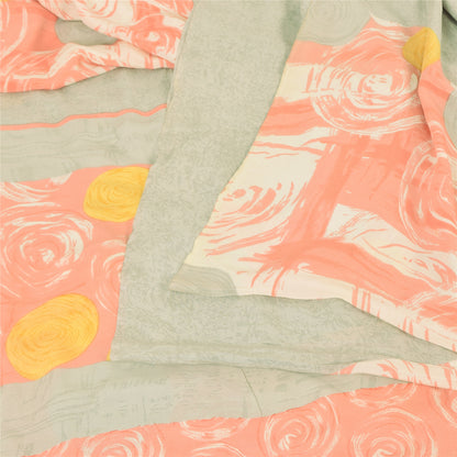 Sanskriti Vintage Sarees Indian Cream Blend Crepe Printed Sari 5yd Craft Sustainable Fabric