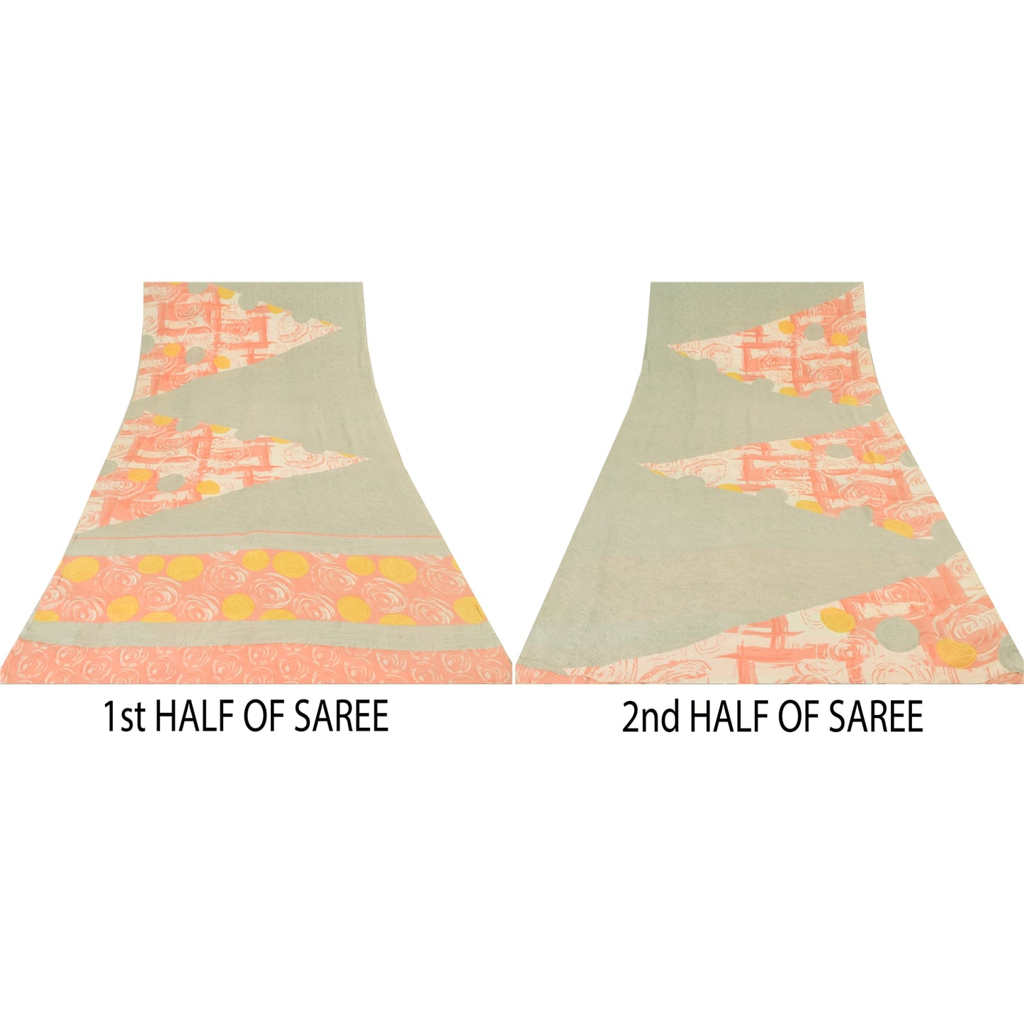 Sanskriti Vintage Sarees Indian Cream Blend Crepe Printed Sari 5yd Craft Sustainable Fabric