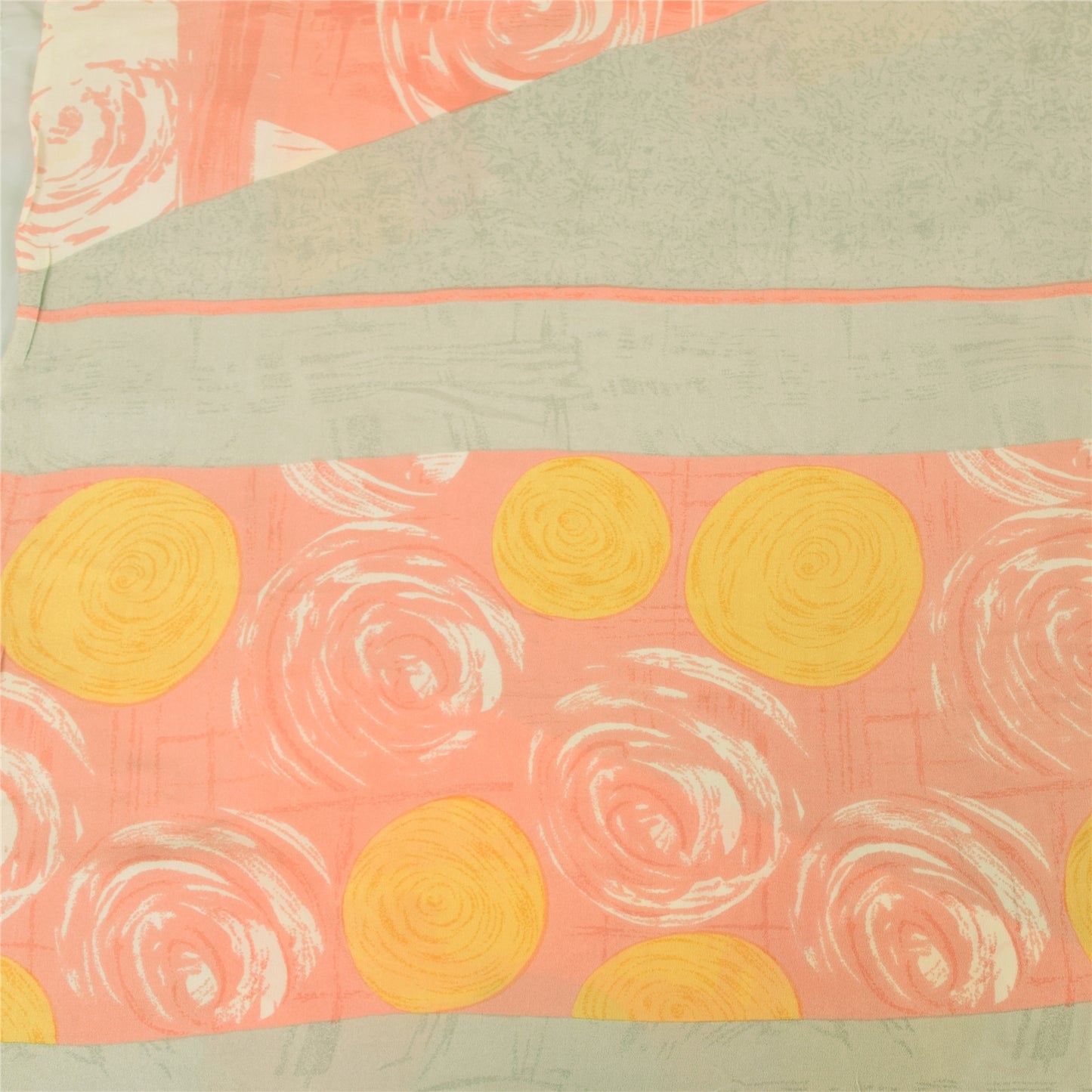 Sanskriti Vintage Sarees Indian Cream Blend Crepe Printed Sari 5yd Craft Sustainable Fabric