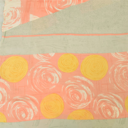 Sanskriti Vintage Sarees Indian Cream Blend Crepe Printed Sari 5yd Craft Sustainable Fabric