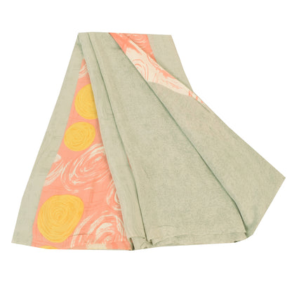 Sanskriti Vintage Sarees Indian Cream Blend Crepe Printed Sari 5yd Craft Sustainable Fabric