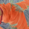 Sanskriti Vintage Sarees Gray/Orange Embroidery Pure Crepe Sari 5yd Craft Sustainable Fabric