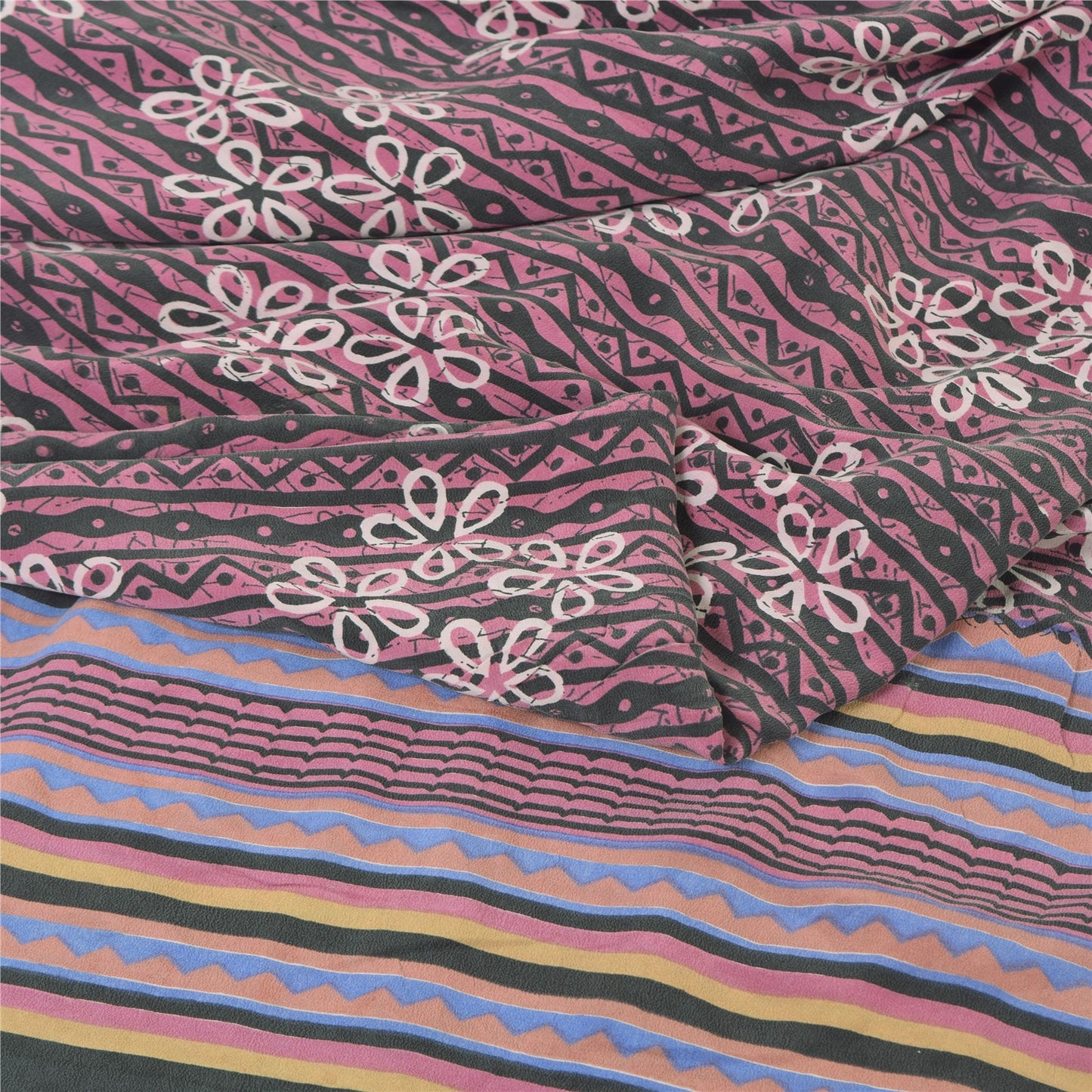 Sanskriti Vintage Sarees Mauve Pure Crepe Silk Printed Sari 5yd Craft Sustainable Fabric