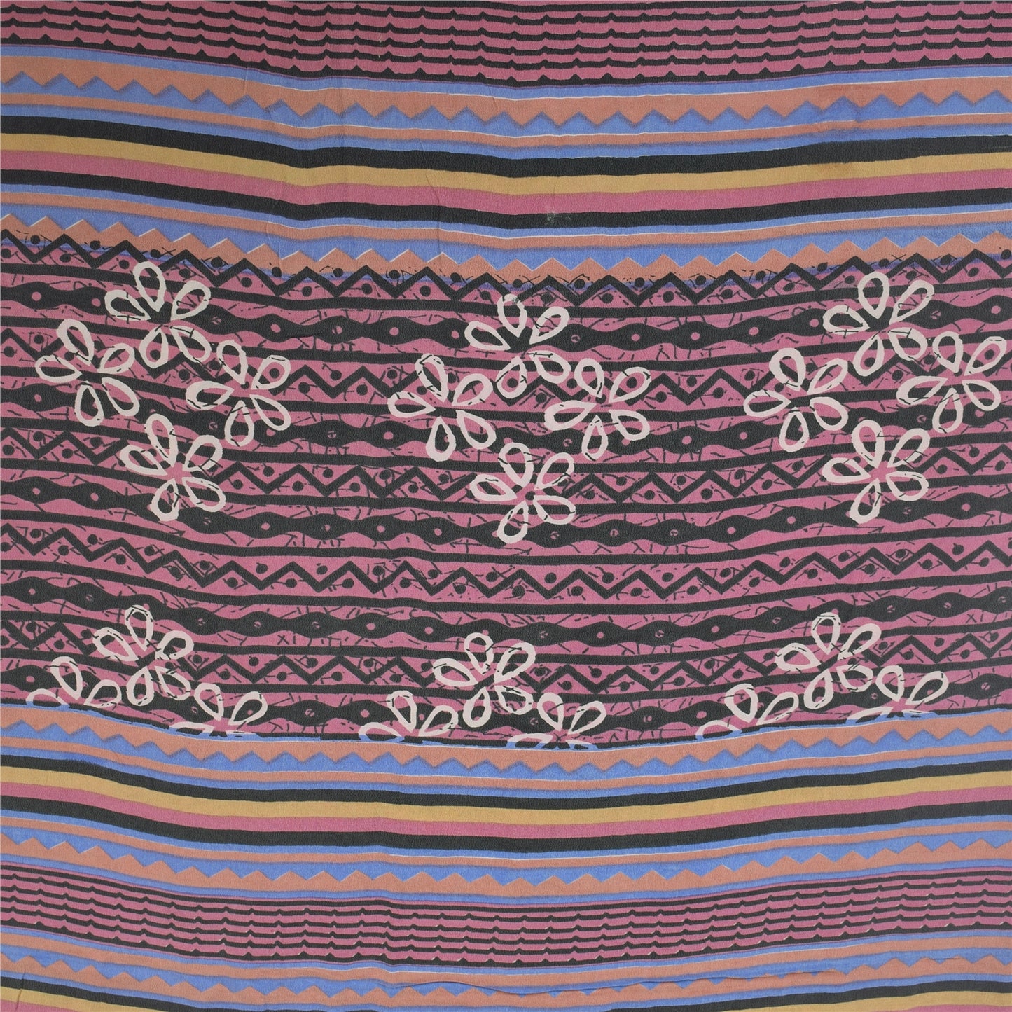 Sanskriti Vintage Sarees Mauve Pure Crepe Silk Printed Sari 5yd Craft Sustainable Fabric