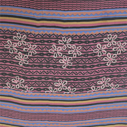 Sanskriti Vintage Sarees Mauve Pure Crepe Silk Printed Sari 5yd Craft Sustainable Fabric