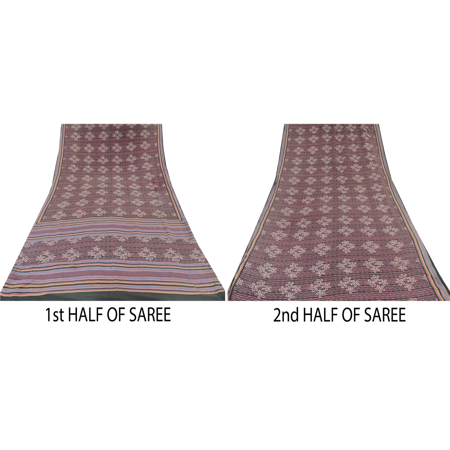 Sanskriti Vintage Sarees Mauve Pure Crepe Silk Printed Sari 5yd Craft Sustainable Fabric