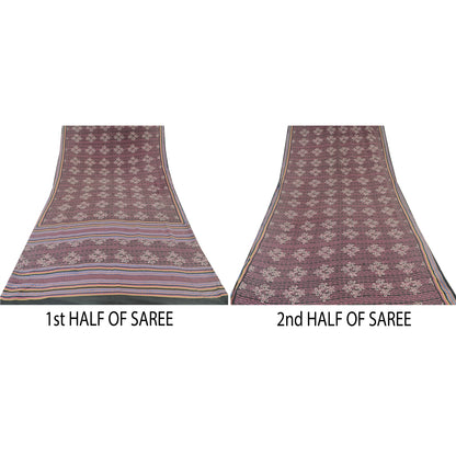 Sanskriti Vintage Sarees Mauve Pure Crepe Silk Printed Sari 5yd Craft Sustainable Fabric