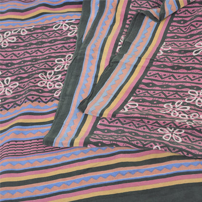 Sanskriti Vintage Sarees Mauve Pure Crepe Silk Printed Sari 5yd Craft Sustainable Fabric