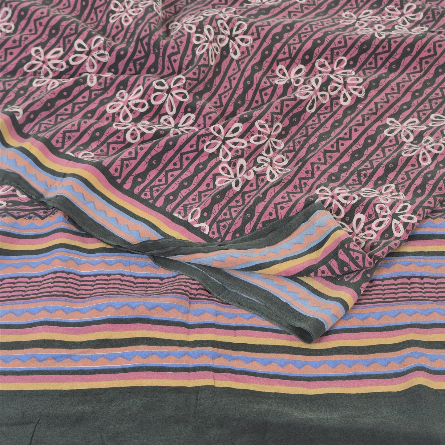 Sanskriti Vintage Sarees Mauve Pure Crepe Silk Printed Sari 5yd Craft Sustainable Fabric