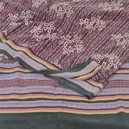 Sanskriti Vintage Sarees Mauve Pure Crepe Silk Printed Sari 5yd Craft Sustainable Fabric