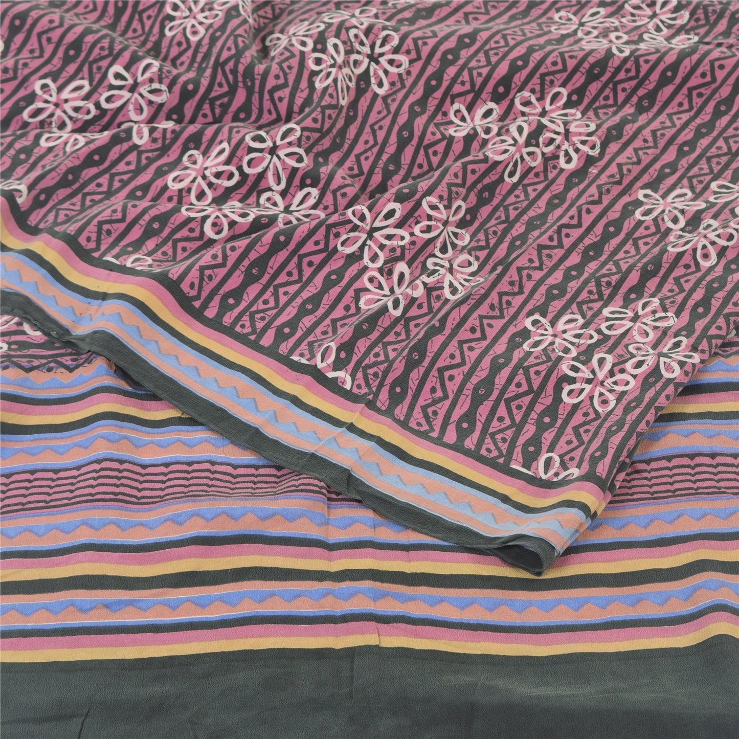 Sanskriti Vintage Sarees Mauve Pure Crepe Silk Printed Sari 5yd Craft Sustainable Fabric