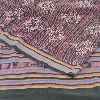 Sanskriti Vintage Sarees Mauve Pure Crepe Silk Printed Sari 5yd Craft Sustainable Fabric