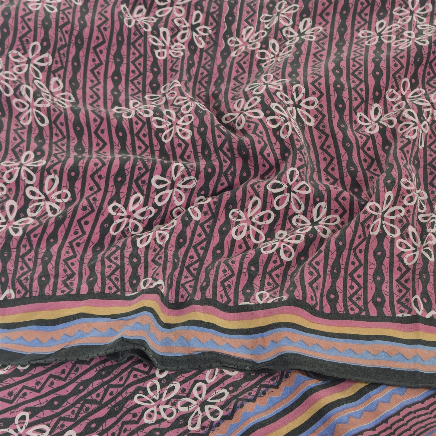 Sanskriti Vintage Sarees Mauve Pure Crepe Silk Printed Sari 5yd Craft Sustainable Fabric