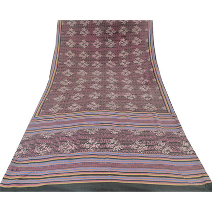 Sanskriti Vintage Sarees Mauve Pure Crepe Silk Printed Sari 5yd Craft Sustainable Fabric