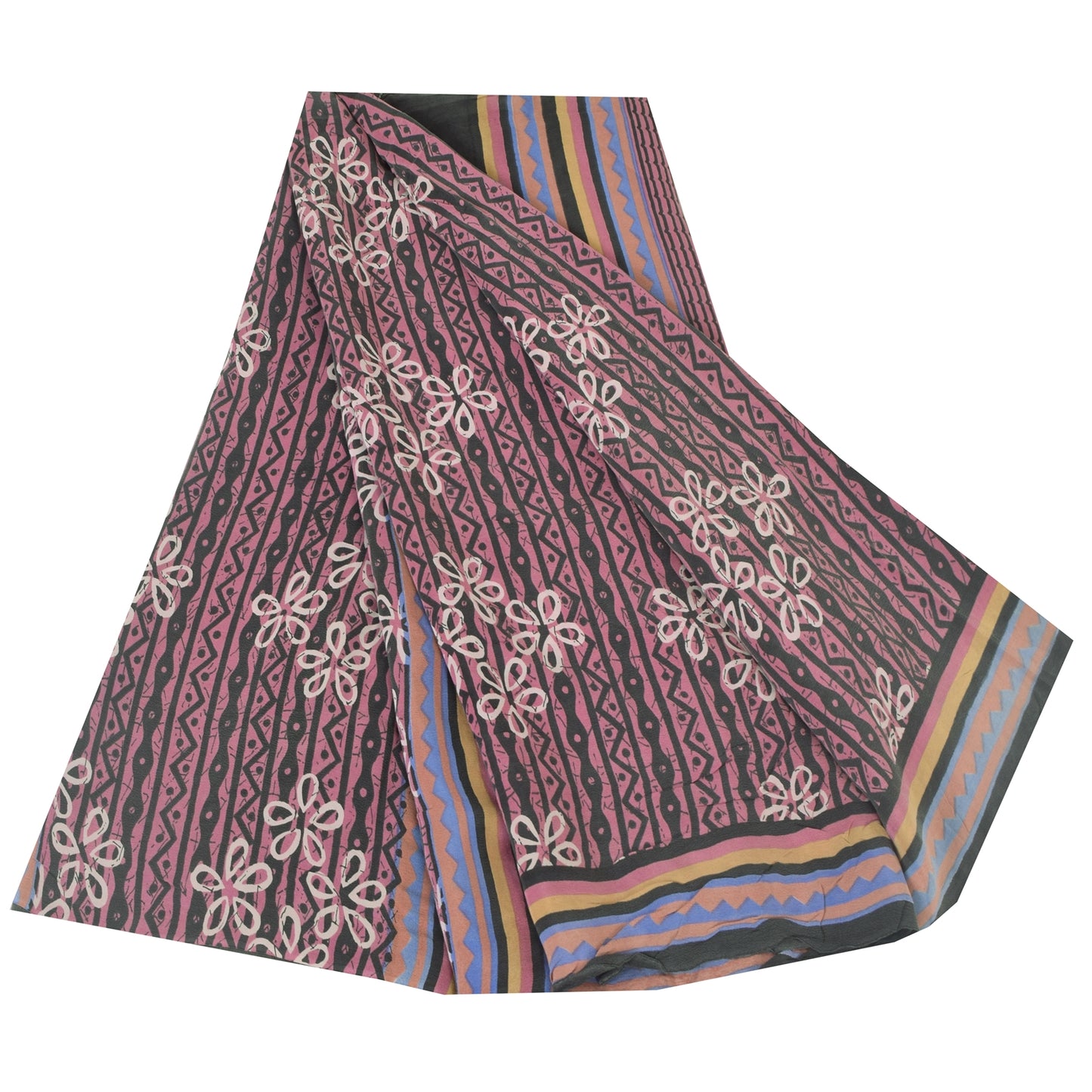 Sanskriti Vintage Sarees Mauve Pure Crepe Silk Printed Sari 5yd Craft Sustainable Fabric