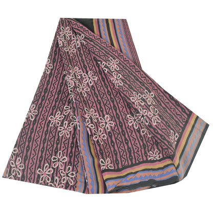 Sanskriti Vintage Sarees Mauve Pure Crepe Silk Printed Sari 5yd Craft Sustainable Fabric