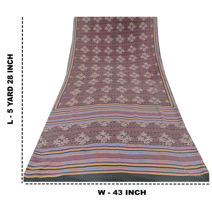 Sanskriti Vintage Sarees Mauve Pure Crepe Silk Printed Sari 5yd Craft Sustainable Fabric