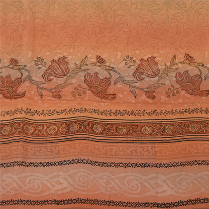 Sanskriti Vintage Sarees Peach Pure Crepe Silk Printed Sari Floral Craft Sustainable Fabric