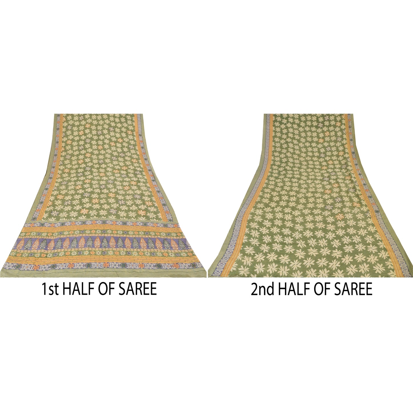 Сари Sanskriti Vintage, зеленое чистое креповое шелковое сари с принтом, 5 ярдов, ткань для рукоделия из экологически чистой ткани