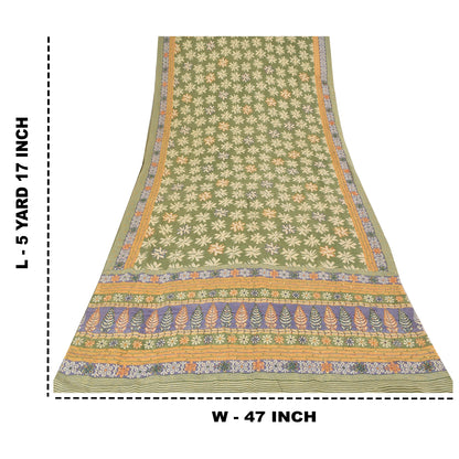 Сари Sanskriti Vintage, зеленое чистое креповое шелковое сари с принтом, 5 ярдов, ткань для рукоделия из экологически чистой ткани