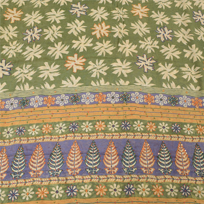 Сари Sanskriti Vintage, зеленое чистое креповое шелковое сари с принтом, 5 ярдов, ткань для рукоделия из экологически чистой ткани