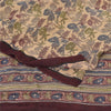 Sanskriti Vintage Sarees Cream Pure Crepe Silk Printed Sari 5yd Craft Sustainable Fabric