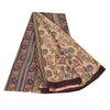 Sanskriti Vintage Sarees Cream Pure Crepe Silk Printed Sari 5yd Craft Sustainable Fabric