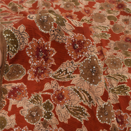 Sanskriti Vintage Sarees Orange Hand Beaded French Knot Pure Crepe Sari Sustainable Fabric