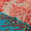 Sanskriti Vintage Sarees Red/Blue Pure Crepe Silk Printed Sari 5yd Craft Sustainable Fabric