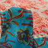 Sanskriti Vintage Sarees Red/Blue Pure Crepe Silk Printed Sari 5yd Craft Sustainable Fabric