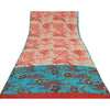 Sanskriti Vintage Sarees Red/Blue Pure Crepe Silk Printed Sari 5yd Craft Sustainable Fabric