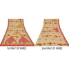 Sanskriti Vintage Sarees Cream 100%Pure Crepe Silk Printed Sari 5yd Craft Sustainable Fabric