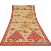 Sanskriti Vintage Sarees Cream 100%Pure Crepe Silk Printed Sari 5yd Craft Sustainable Fabric