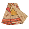 Sanskriti Vintage Sarees Cream 100%Pure Crepe Silk Printed Sari 5yd Craft Sustainable Fabric